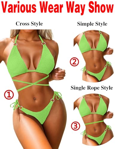 Image of Women Bikini Set Metal Ring Two Piece Swimsuit | Various Wear Way,High Elasticity Breathable Fabric,Cross Strap Design Bathing Suit Swimwear