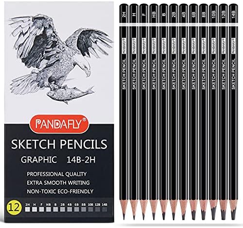 PANDAFLY Professional Drawing Sketching Pencil Set - 12 Pieces Graphite Pencils(14B - 2H), Ideal for Drawing Art, Sketching, Shading, Artist Pencils for Beginners & Pro Artists