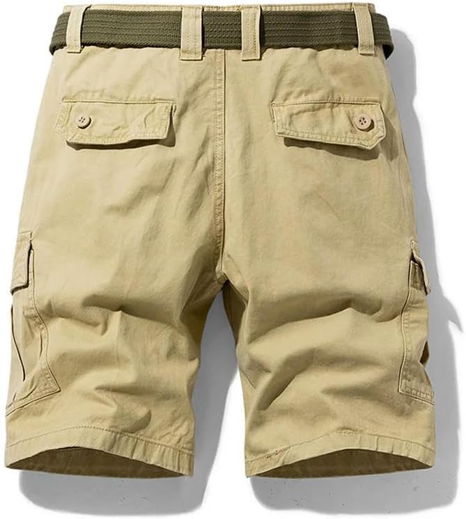 Men's Summer Solid Casual Classic Cargo Shorts Cotton Multi-Pocket Breathable