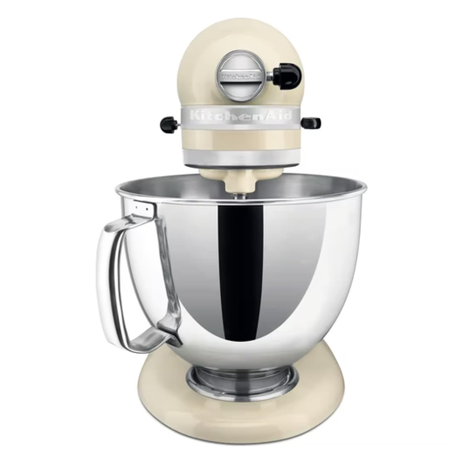 Le robot pâtissier KitchenAid Artisan en finition Crème, avec ses deux bols en acier inoxydable.