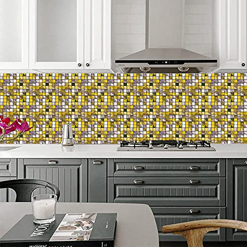 WIQUYBML Adhesivos para Azulejos Golden Pearl Grey, de PVC, para Cocina, baño, Resistentes al Calor, Impermeables, autoadhesivos, para Paredes, despegar y empapelar, 30x30cm.
