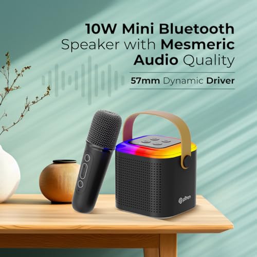 pTron Newly Launched Fusion Tunes 10W Mini Bluetooth Speaker with Wireless Karaoke Mic, 8Hrs Playtime, Vivid RGB Lights, Voice Effects, Multi-Play Modes BT5.1/TF Card & Type-C Charging Port (Black) 2 51mJKIfoX5L