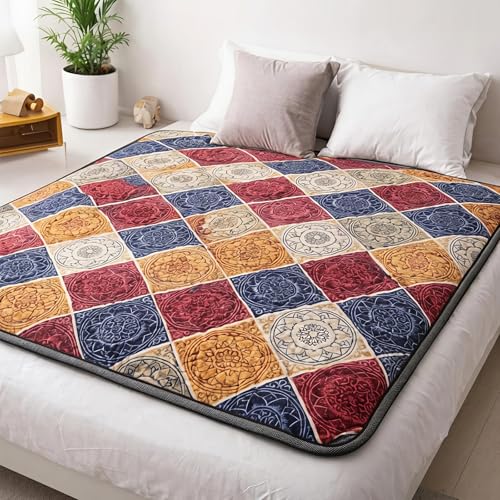 Image of K25 Cotton Floor Bed Mattress with High-Density Foam for Extra Bedding | Lightweight Reversible Portable Rolling Mat for Travel Yoga Outdoor & Camping (Size: 72x72x0.8 Inch, Multicolor)