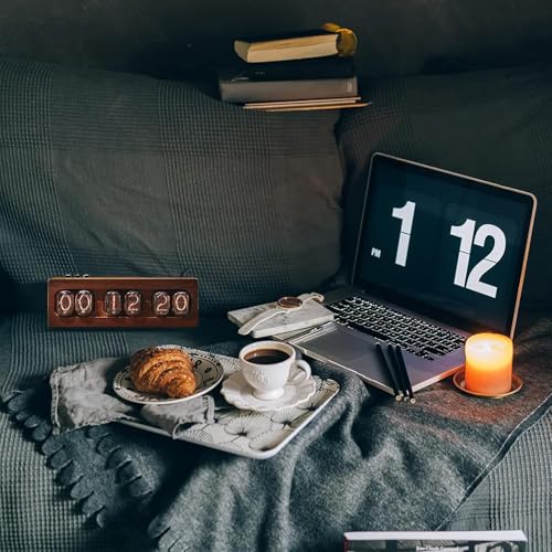 Reloj digital de madera Nixie con función de memoria para decoración de escritorio 6