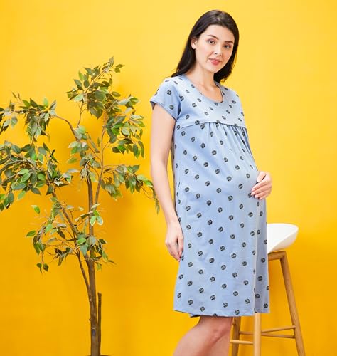 Image of AV2 Women's Cotton All Over Print Midi Maternity Feeding Nighty