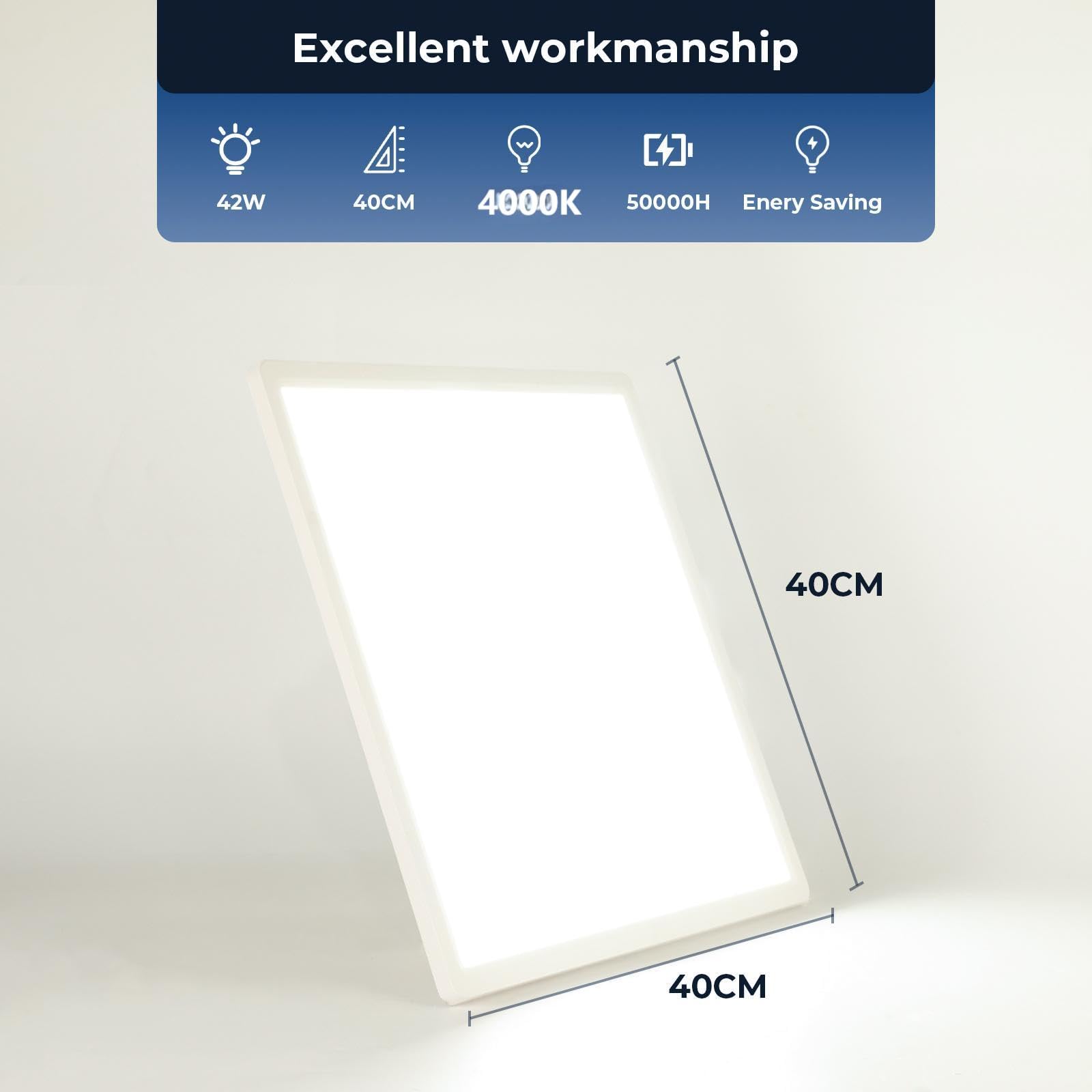 EASY EAGLE Plafoniera led soffitto, 40CM Lampadario led soffitto 4000K, 42W Lampada da Soffitto LED Moderno per Camera da Letto soggiorno Cucina Balcone Bagno Ufficio, Quadrata