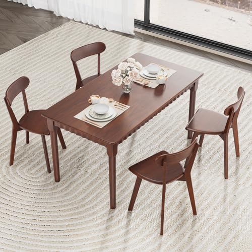 MORDEER Solid Wood Dining Chairs Set of 4, Farmhouse Kitchen Chairs with Oak Backrest, Wooden Dining Room Chairs for Dining Room, Living Room, Non-Slip Foot Pads, Walnut