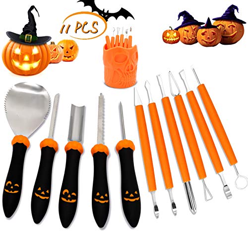 Halloween Pumpkin Carving Tools Kit, 11 Piece Cutting Supplies Stainless Steel Set for Halloween Pumpkin Decoration, Easily Carve Sculpt Knife Sets Jack-O-Lantern Tools With Storage Box -Kids & Adults