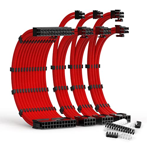 Image of PSU Extension Kit With Two Sets of Combs 1x24Pin /1x8Pin(4+4) EPS /2x8Pin(6P+2P) PCI-E / 30CM Length, PC Sleeved Cable for ATX Power Supply (Red)