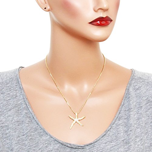 Falari 12-J0543-GOLD Starfish Pendant Necklace Rhinestone Crystal Rhodium High Polished J0543-Gold thumb #1