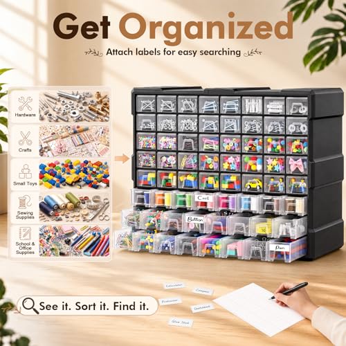 Image of 64-Drawer Organizer Craft Organizers and Storage with Dividers Labels