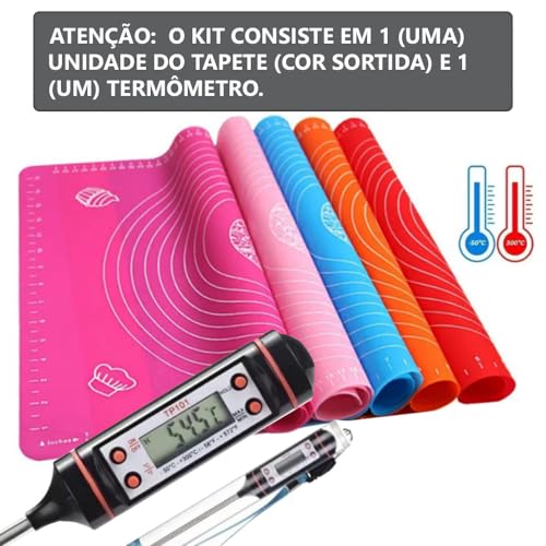 Kit Tapete Culinário de Silicone para Massa 50x40 cm + Termômetro Culinário Digital Cozinha Até 300º