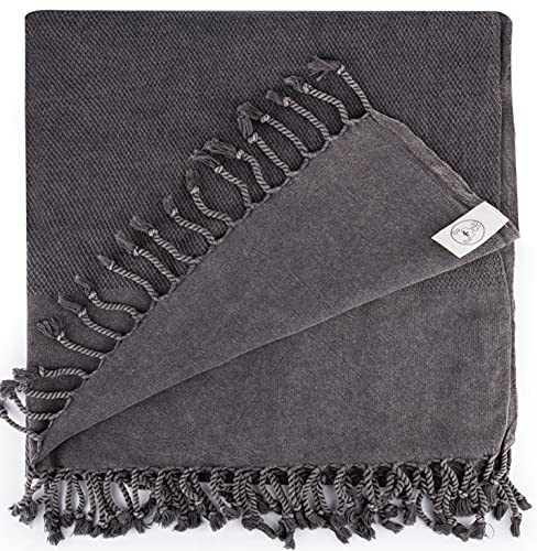 Bersuse 100% Cotton Zuma Stonewashed Turkish Towel - 33X66 Inches, Black #TOP1