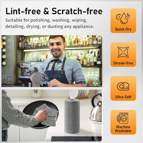 Image of LINEAR Microfiber Cleaning Cloth Roll | Kitchen Towel Roll | Cleaning Towels - Reusable and Washable Cloths for Kitchen, Washable and Reusable (20- Pack) 25 x 26 Cms (2, Grey, Medium)