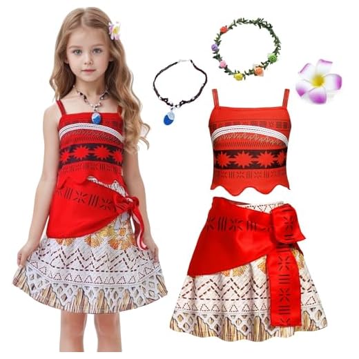 JMOCD Disfraz de Moana para niña, vestido de princesa, aventura, disfraz de Vaiana, cosplay, Halloween, carnaval, fiesta (110)