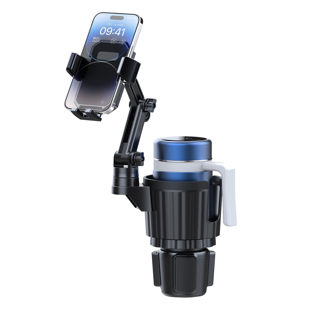 Car Cup Holder Expander 40oz with 360° Rotation Cell Phone Holder, Adjustable Base Fits Most Cup Holder and Phones, Compatible for Stanley Hydro Flask