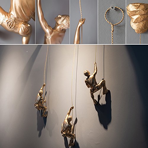 Olpchee American Vintage Resin Climbing Man Wall Sculpture Unique Hand-Finished Statue Figurine Office Home Art Decor Golden (Rock) #TOP2