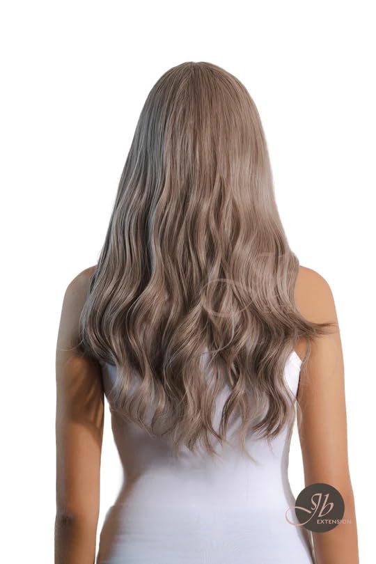 Miniatura 4 de JAMIRA - Peluca ondulada gris de 24 pulgadas con flequillo, pelucas largas y rizadas sin pegamento para mujer, pelucas sintéticas naturales para uso