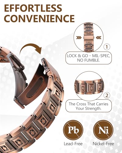 Image of Feraco Copper Magnetic Bracelets for Men,Pure Copper Jewelry Gift | 3X Strength Neodymium 57 Magnets,Powerful 3500 Gauss,Adjustable Length