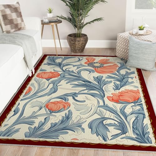 Tapis d'espace 100x150cm bleu et rouge lavable pour salon