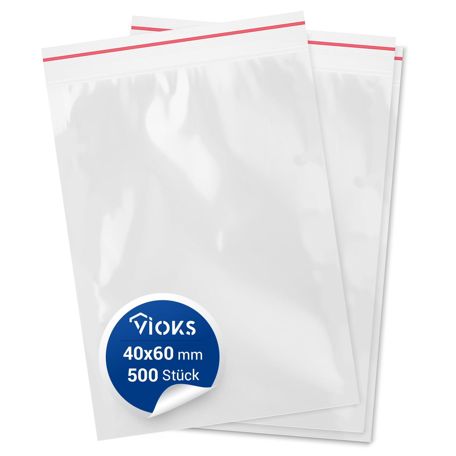 VIOKS 500 Sacchetti Con Chiusura Lampo, 60x80 Mm, Spessore 5 Micron, Trasparenti E Richiudibili, Per Alimenti E Piccoli Oggetti