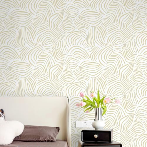 Dimoon 78.7" ｘ17.3'' Modern Peel and Stick Wallpaper Boho Contact Paper White Brown Geometric Wallpaper Striped Removable Self Adhesive Wallpaper for Countertops Bedroom Shelf Liner Waterproof Vinyl