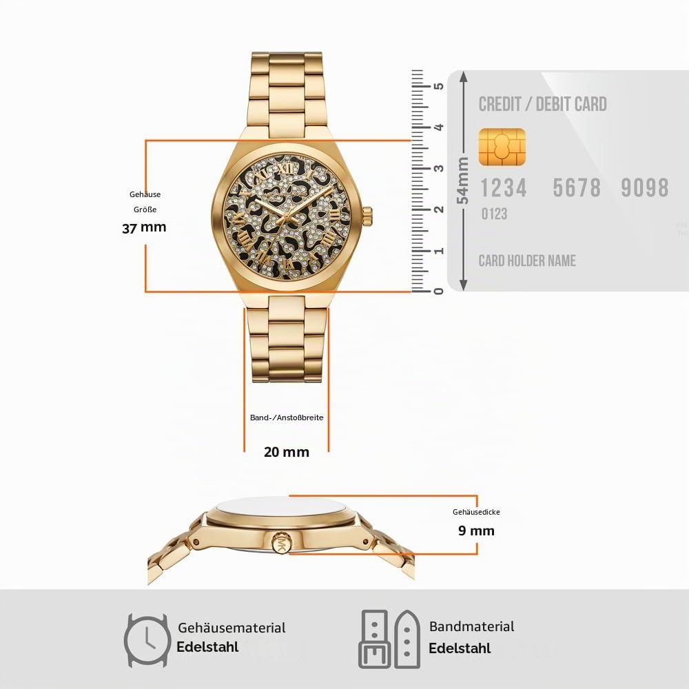 Michael Kors Lennox Watch für Damen, Goldfarbenes Quarz-Dreizeigerwerk mit Edelstahlarmband