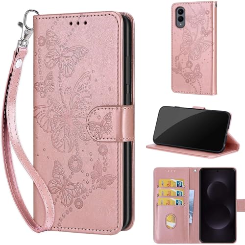 Housse Samsung S25 Edge 5G Étui Portefeuille Femme avec Dragonne en Cuir