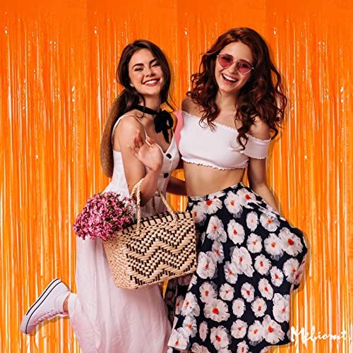 Image of 4 Pack Fringe Curtain Backdrop, 3.2Ft x 9.8Ft Macaron Orange Metallic Tinsel Foil Fringe Streamers Background for Photo Booth Birthday Wedding Baby Shower Carnival Easter Mother's Day Party Decoration