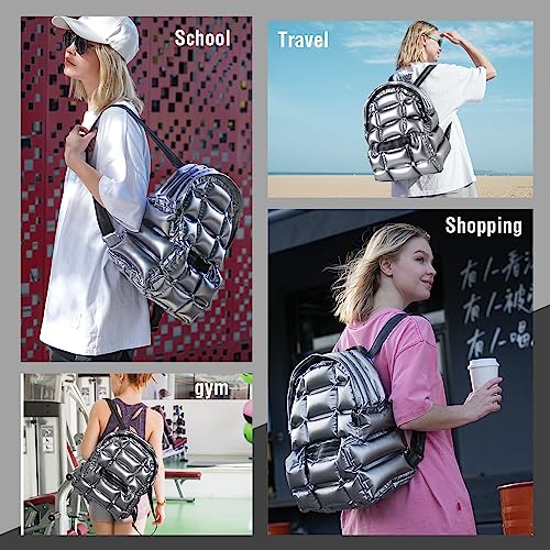 Buti4Wld Puffer Backpack Travel Gym Bag Fashion Inflatable Designed Waterproof Backpack And Lightweight With Large Capacity Backpack For Women And Men, Silver #TOP5