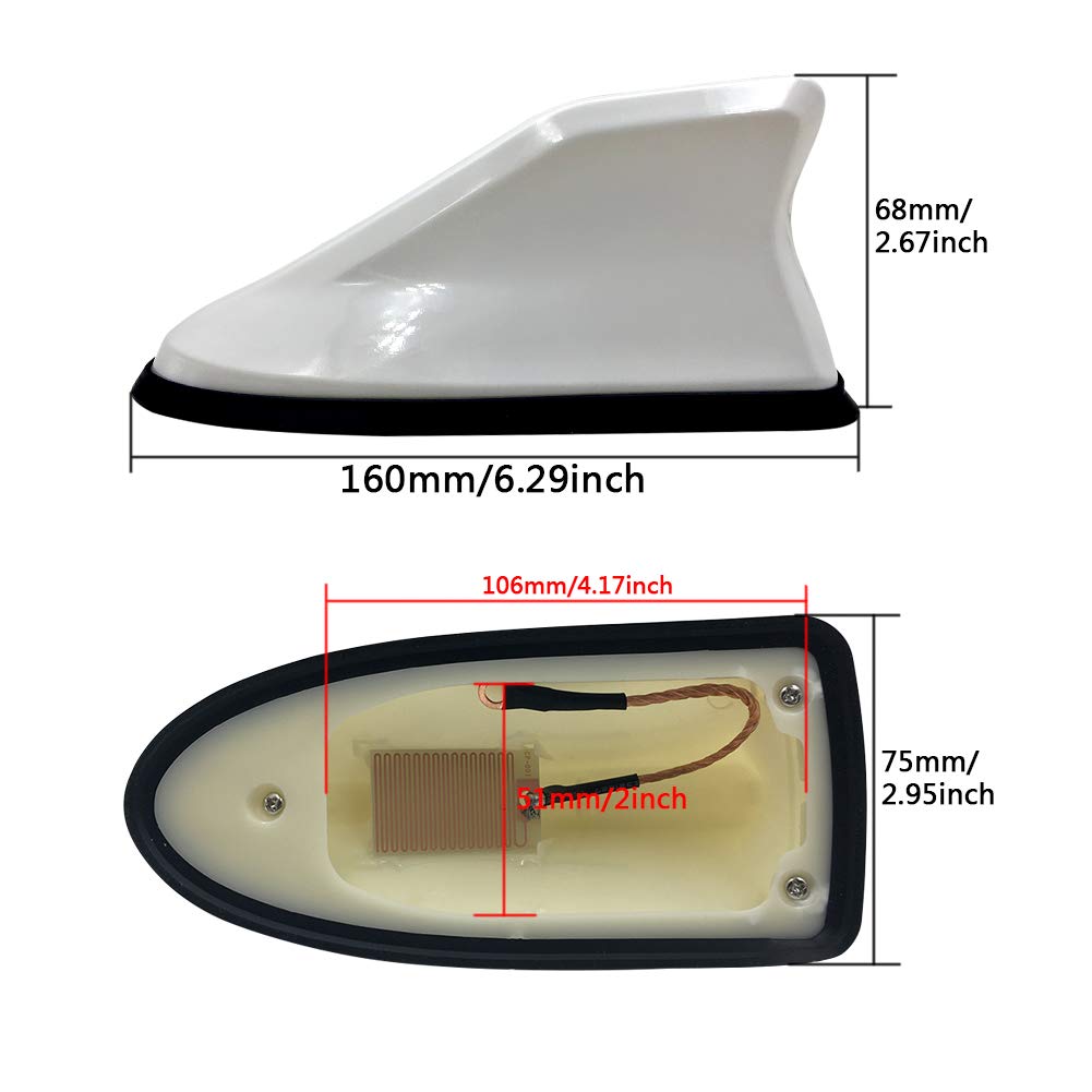 idain Universal Car Roof Mounted Functional Antenna Aerial Shark Fin Signa Antenna Basel,White