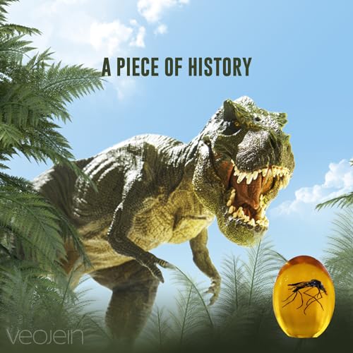 VEOJEIN Jurassic Mosquito in Bernstein, langlebig, mit Harz umhüllt, detailliertes 2D-Insekt, perfekt für Sammler und Enthusiasten, Briefbeschwerer, Antik-Effekt, Schreibtisch-Ornament