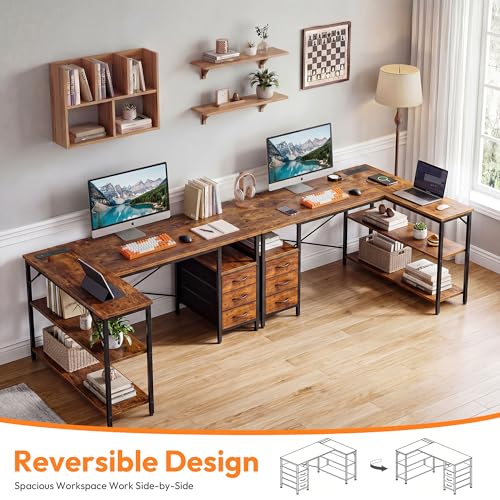 Alpen L Shaped Computer Desk, 47.2 Inch Corner Desk with Drawers and Power Outlets, Home Office Desk for Gaming, Study Writing PC Table with Storage and Reversible Shelf, Rustic Brown by Alpen - Used condition - Image 7