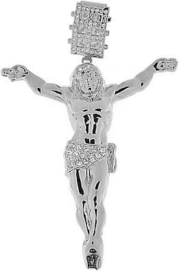 Bling Cartel Huge Jesus Body Pendant Iced Silver Tone Big Hip Hop Crucifix Charm 4.5" inch