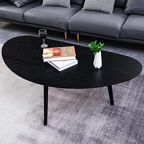 Firminana Mid Century Modern Coffee Table,Large Oval Black Coffee Table For Living Room,Oval Small Mangotop Black Coffee Table For Small Spaces,Black-47.3" W X23.63 D X 17.72" H #TOP3
