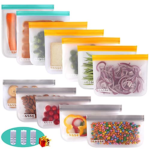 Reusable Storage Bags 12 Pack - Food Storage Bags(5 Ziplock Lunch Bags + 5 Reusable Snack Bags + 2 Leakproof Reusable Gallon Bags) BPA Free Freezer Ziplock Lunch Bags Leakproof Reusable Sandwich Bags