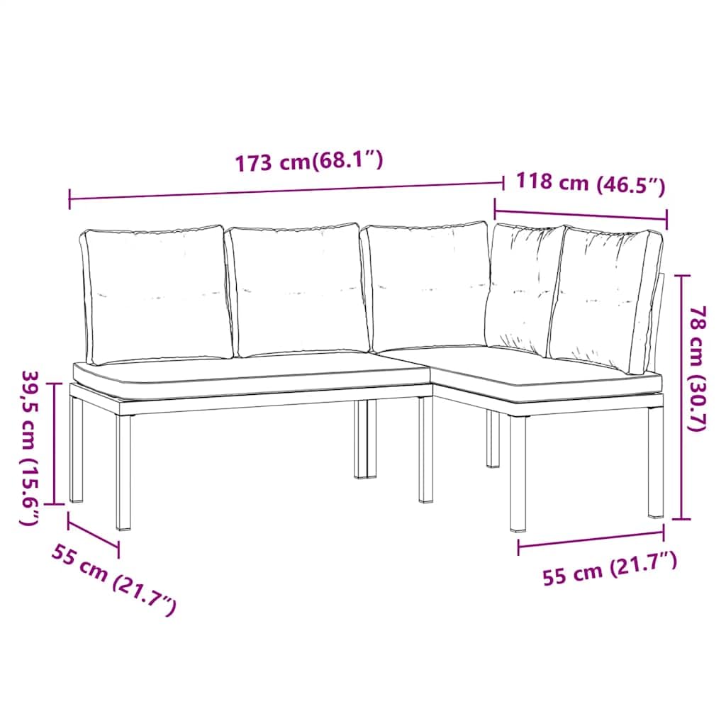 vidaXL Panche Giardino con Cuscini 2pz Nere Acciaio Verniciato Polvere
