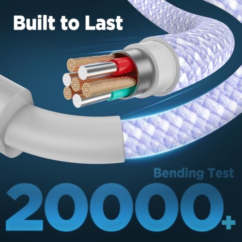 Image of USB C to USB C Cable 6FT+10FT 2Pack 60W iPhone 17 16 15 Charger Cord Long Type C to C Cable Fast Charging for Apple iPhone 17 16 15 /Pro /Pro Max /Plus /iPad Pro Air /MacBook /Air /Mini /Samsung Galaxy-Purple
