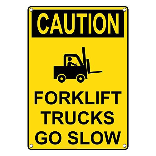Weatherproof Plastic Vertical OSHA Caution Forklift Trucks Go Slow Sign with English Text and Symbol