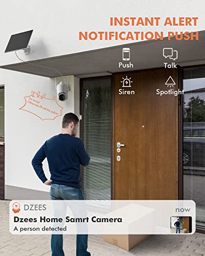 Image of Dzees Security Cameras Wireless Outdoor, 2K Pan /Tilt 360 View Solar /Battery Powered WiFi Cameras for Home Security with AI Motion Detection,Color Night Vision, 2-Way Audio, IP66, SD /Cloud Storage