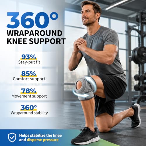 Image of CAMBIVO Knee Brace with Stabilizers, Gel Pad & Open Patella for Men & Women | Open Patella Stabilizer for Arthritis, Meniscus & ACL MCL Relief. Adjustable Compression for Running & Sports Recovery