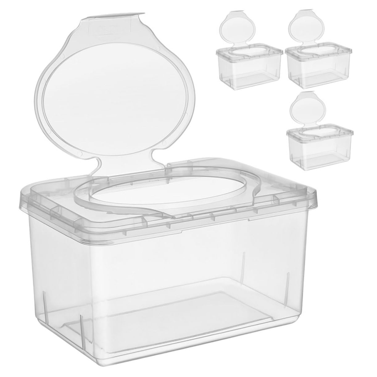 SOLUSTRE 4pcs Baby Wipes Container: Refillable Wipe Holder Plastic Portable Dispenser with Lid for Home Travel Use