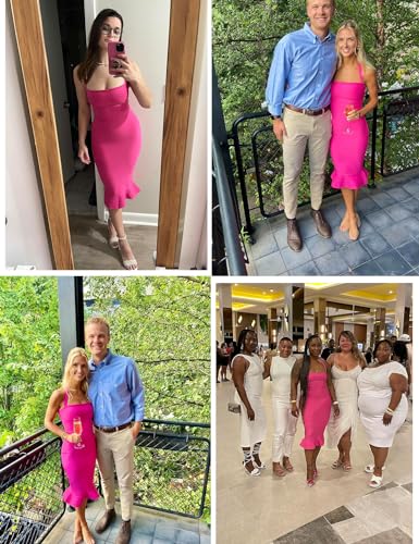 Image of houstil Women's V Neck Halter Fishtail Bandage Bodycon Dress Party