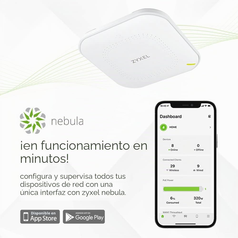 Zyxel WiFi 6 AX3000 Punto de Acceso PoE para Pequeñas Empresas | Enlace Ascendente 2.5G | Antena MU-MIMO 3x3 + 2x2 | Gestión Nebula/Cloud o Independiente [NWA50AX Pro]