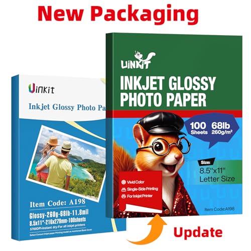 Uinkit 100 Sheets Heavyweight Thick Glossy Photo Paper Single side 8.5x11 Inkjet 68lb 260Gsm DIY Greeting Card Placemat Craft Project Signage Christmas Poster 11.8Mil for Inkjet printer