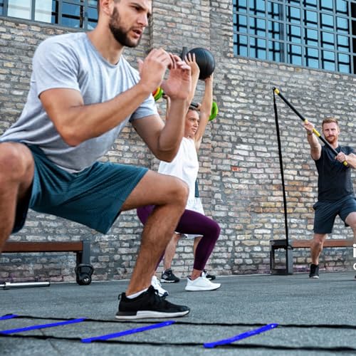 Agility Ladder Speed Ladder Training Ladder, 12 Rung 20Ft Adjustable Agility Ladder, 12 Disc Cones, 4 Steel Stakes, Resistance Parachute with Carry Bag for Speed Training, Football, Soccer, Footwork