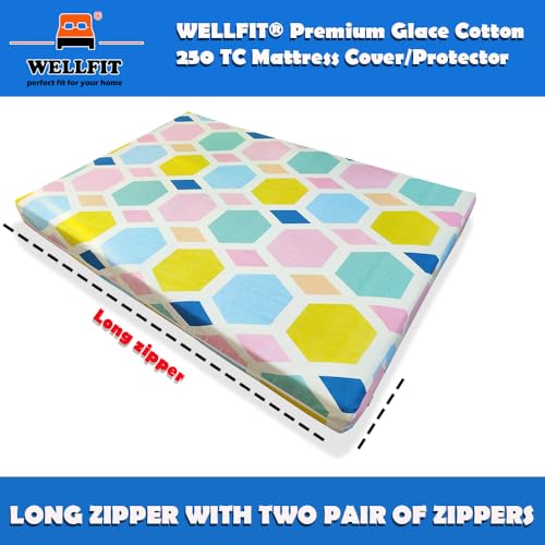 Image of WELLFIT Premium Glace Cotton 300 TC Mattress Cover /Protector for Queen Size Bed with Zip /Chain /5x6.5 ft / 60x78x6 inch