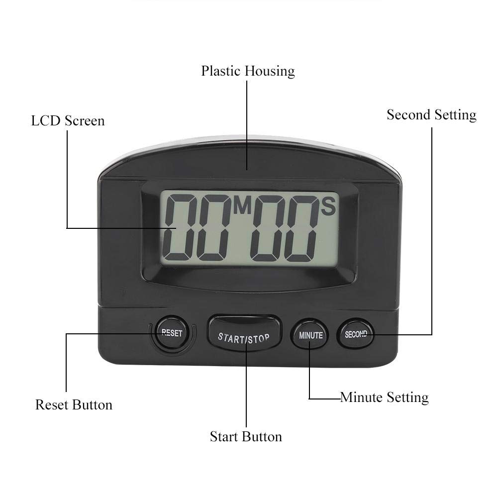 Fdit Portable Digital Kitchen Timer Clock Countdown Timer Large LCD Display Kitchen Use with Bracket Magnet(Black)