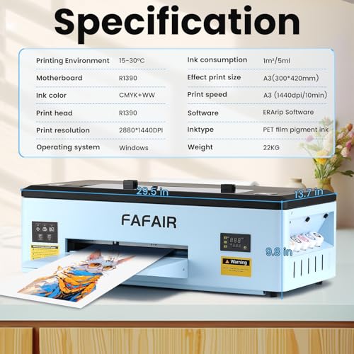 Image of FAFAIR R1390 DTF Printer, DTF Printer Machine with White Ink Mixing System & Auto Clean, High-Speed T-Shirt Printing Machine, Custom Printing and DIY Design for Apparel Shoes Hats (R1390+Oven)