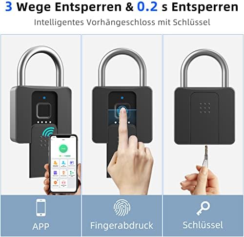 Anweller Fingerprint Padlock with Key, no Combination Padlock, Mobile Phone APP, Fingerprint and Key Unlock, Large Size Smart Padlock Outdoor Waterproof, for Gates, Warehouses,Lockers